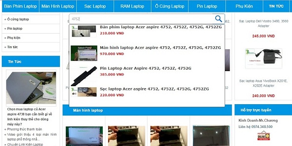 Hướng dẫn tìm kiếm sản phẩm laptop Acer thông qua công cụ tìm kiếm
