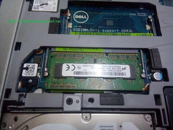 Hình ảnh thể hiện hai khe cắm ram laptop Dell 5547 