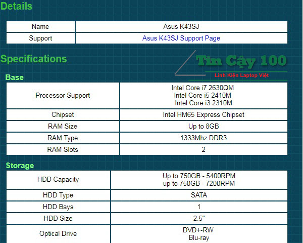 Khuyến cáo của Asus về Ram dùng để nâng cấp Asus K43