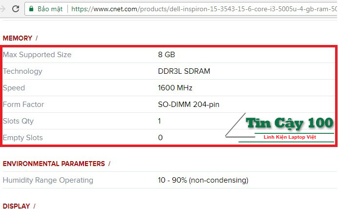 khuyến cáo của hàng về ram dùng cho Dell 3543A