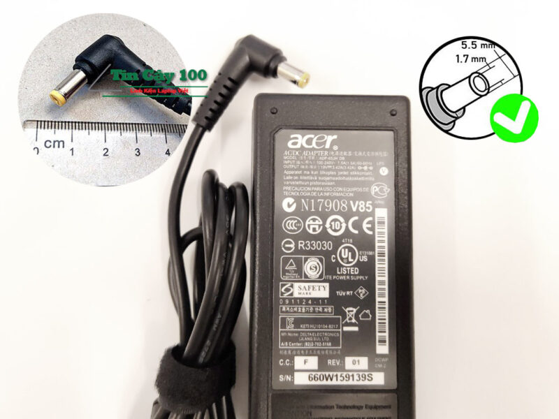 Chuẩn chân Sạc laptop Acer 19V-3.42A Adapter