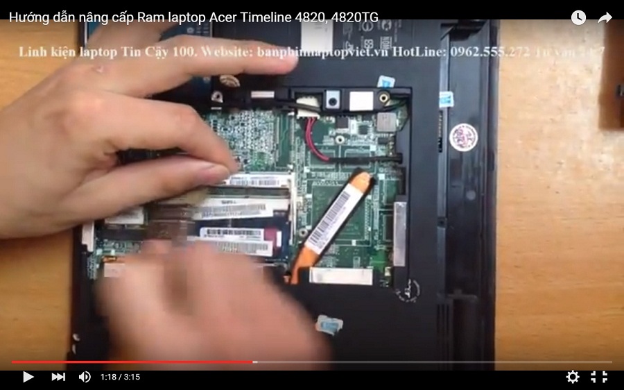 Video hướng dẫn nâng cấp Ram laptop Acer Timeline 4820