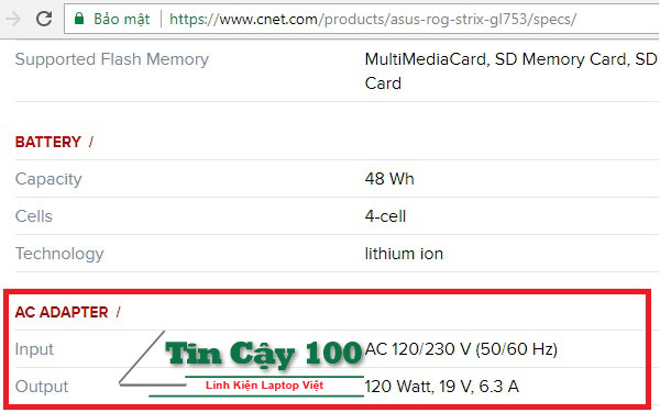 Khuyến cáo Hãng về sạc Dùng cho asus GL753