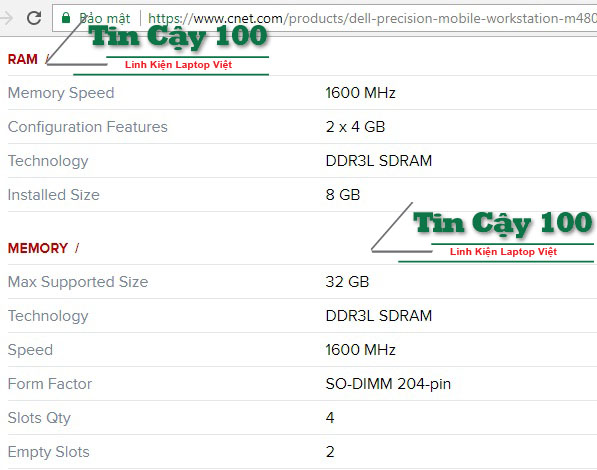 Khuyễn cáo của hãng về ram lắp cho DEll precision m4800